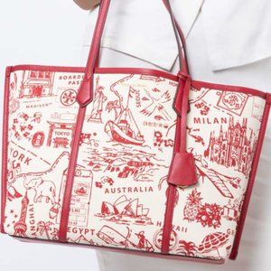 Tory Burch Perry Printed Map Canvas Tote